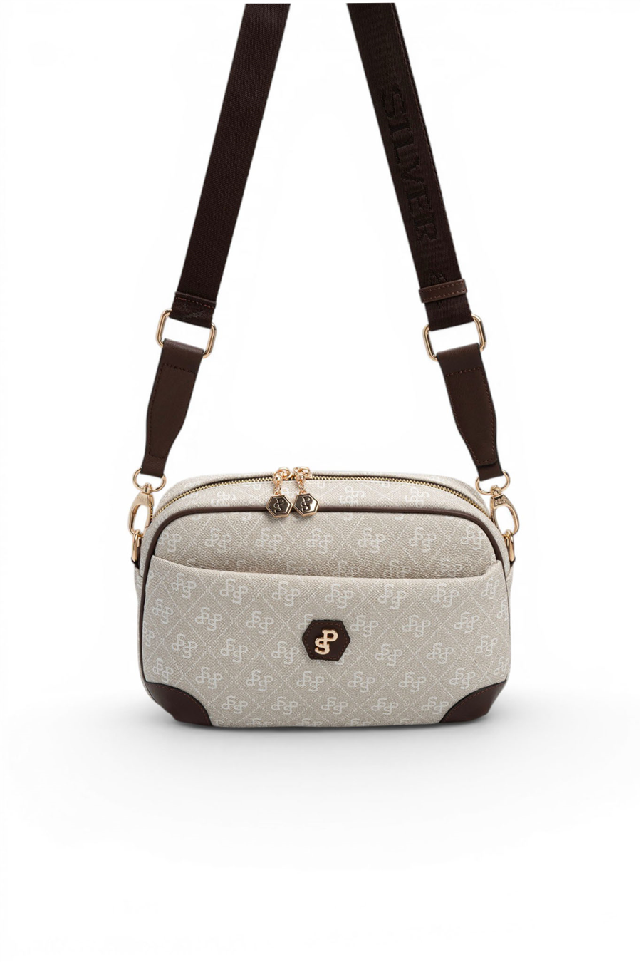 Silver Polo SP1094 Kadın Çapraz Çanta Monogram Taş-Kahve