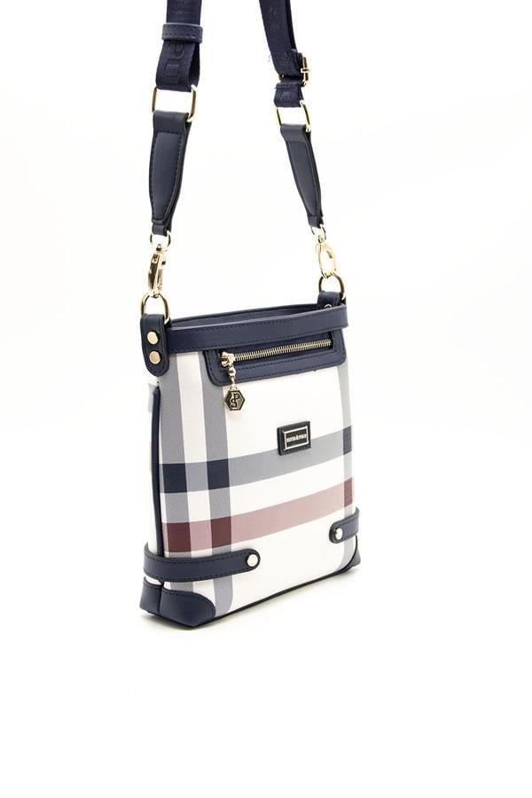 Silver & Polo SP1120 Kadın Çapraz Çanta Ekose Beyaz-Lacivert