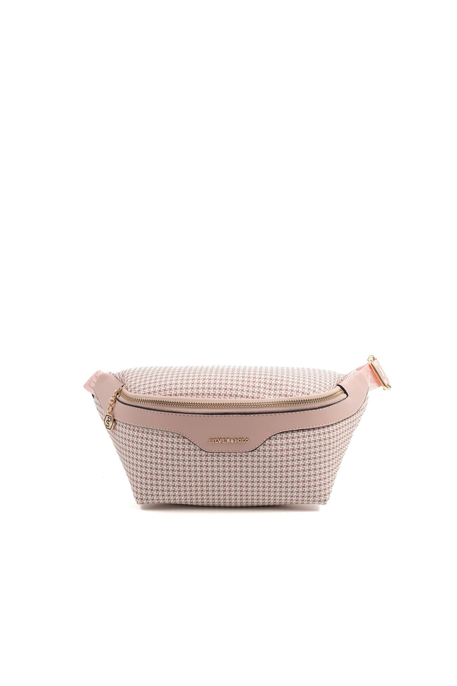 Silver Polo Pembe - Pink Kaz Ayağı Ekose Kadın Bel Çantası SP1192