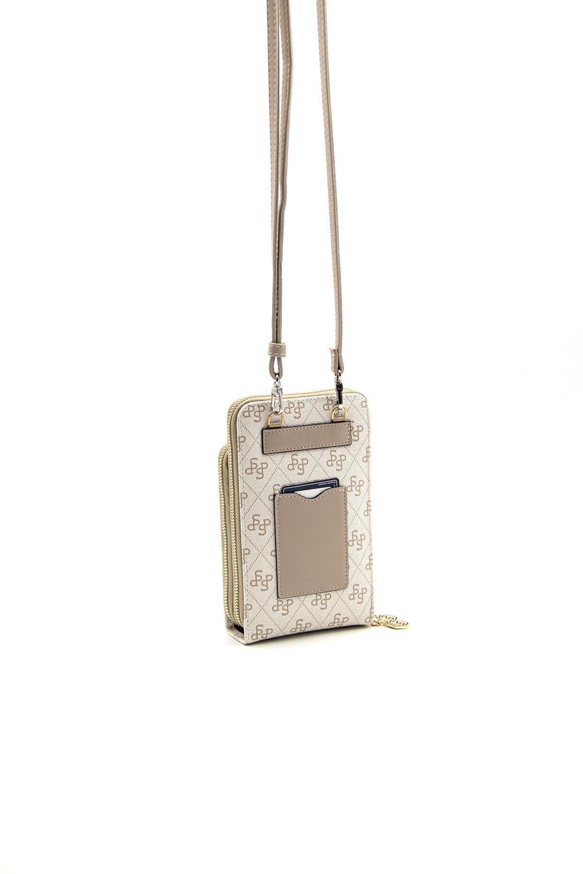 Silver & Polo SP1011 Kadın Telefon Çantası Monogram Bej-Kum