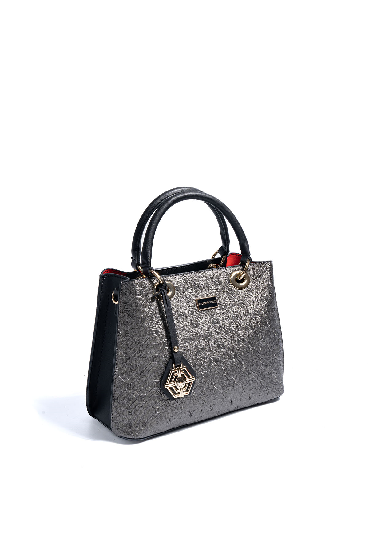 Silver & Polo SP1272 Kadın El Çantası Logolu Platin-Siyah