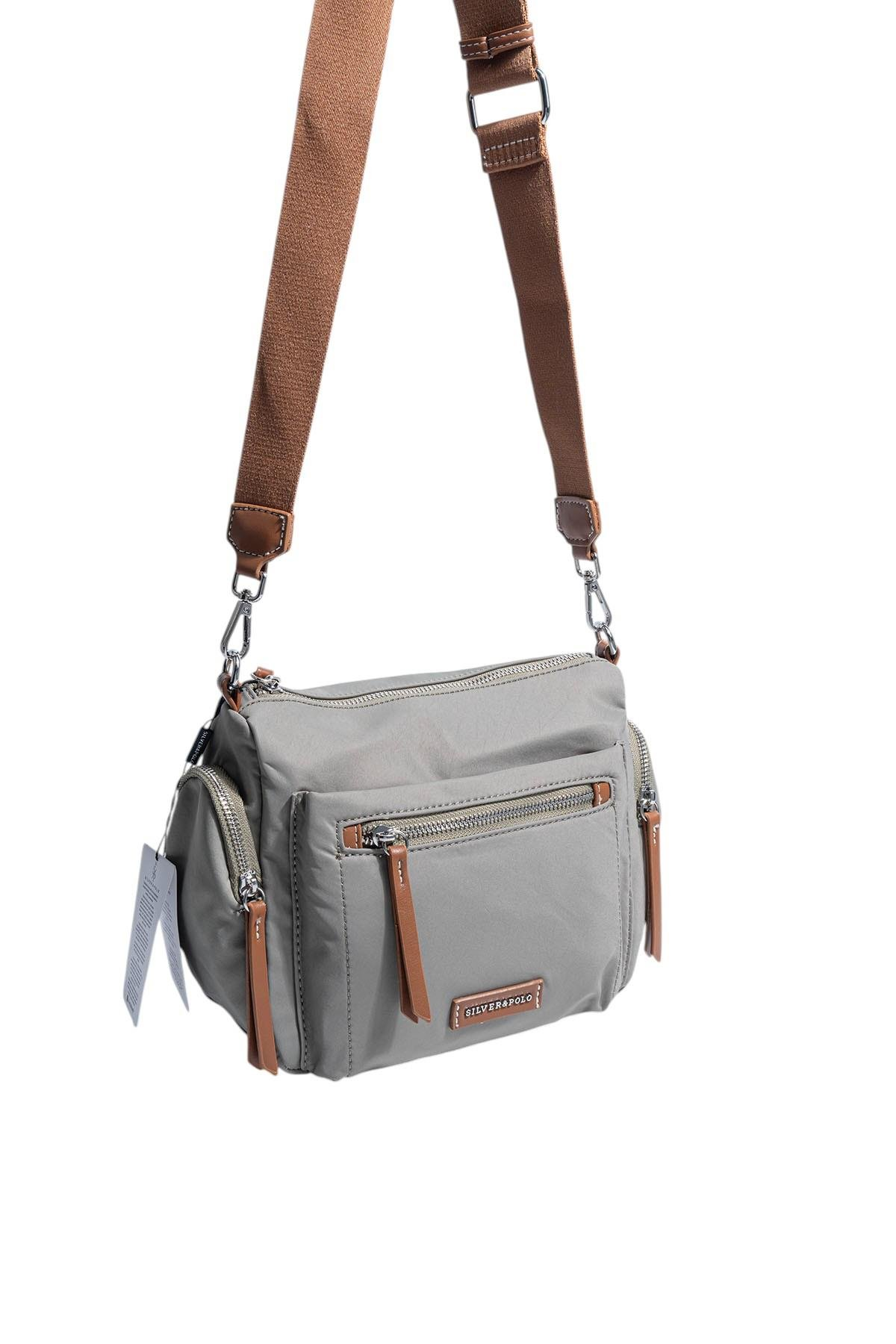 Silver Polo Yeşil - Taba Saten Kadın Çapraz Çanta SP1229