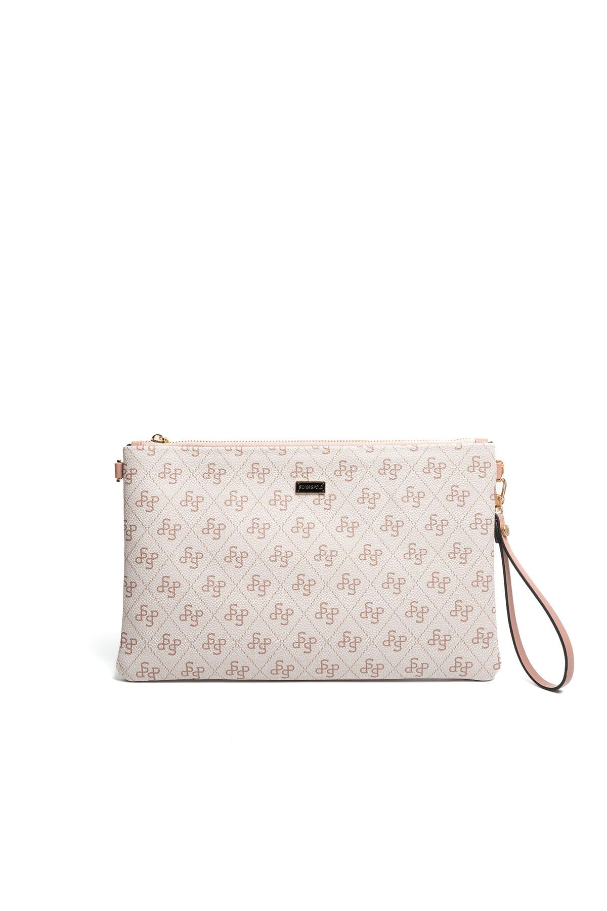 Silver Polo Pembe - Somon Monogram Kadın Portföy ve Clutch El Çantası SP1034