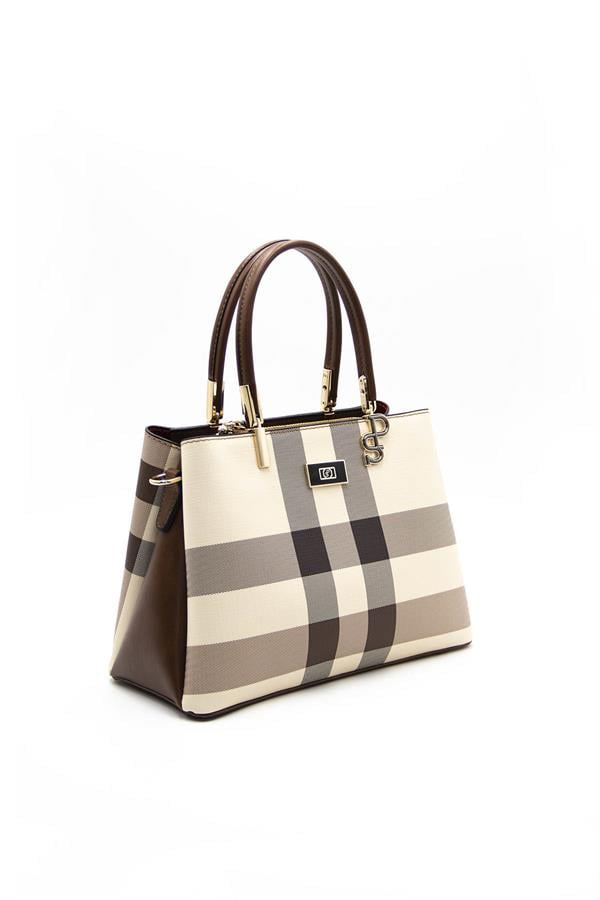 Silver & Polo SP1098 Kadın El Çantası Ekose Krem-Taba