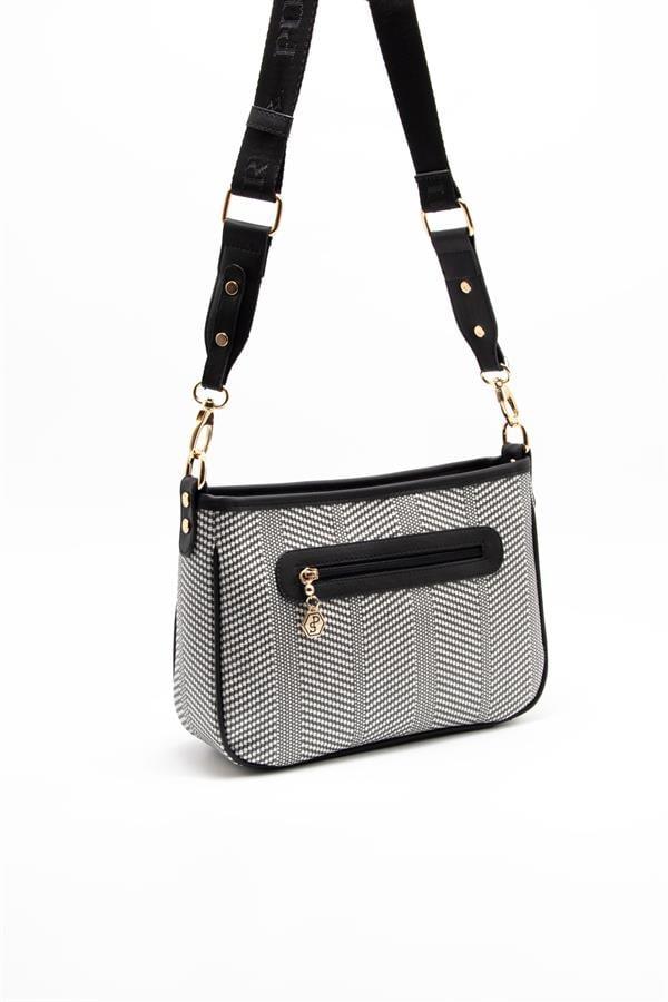 Silver & Polo SP1160 Kadın Çapraz Çanta Hasır Siyah Beyaz-Siyah