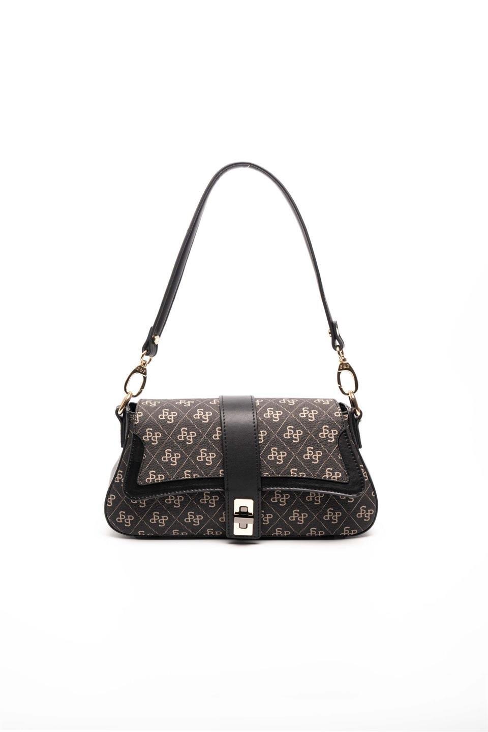 Silver & Polo SP1177 Kadın Omuz Çantası Monogram Füme-Siyah