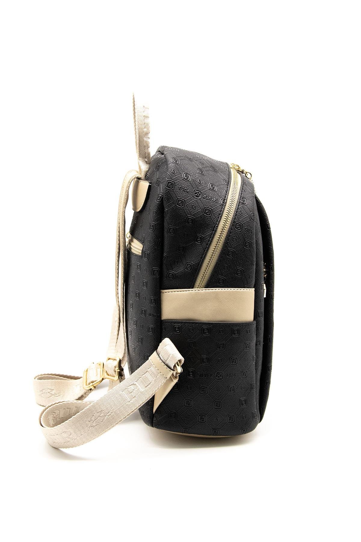 Silver & Polo SP926 Kadın Sırt Çantası Logolu Siyah-S.Nut