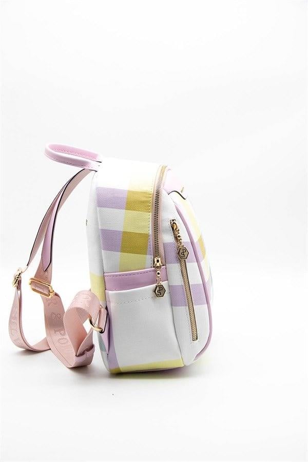 Silver Polo Lila - Pembe Ekose Kadın Sırt Çantası SP906