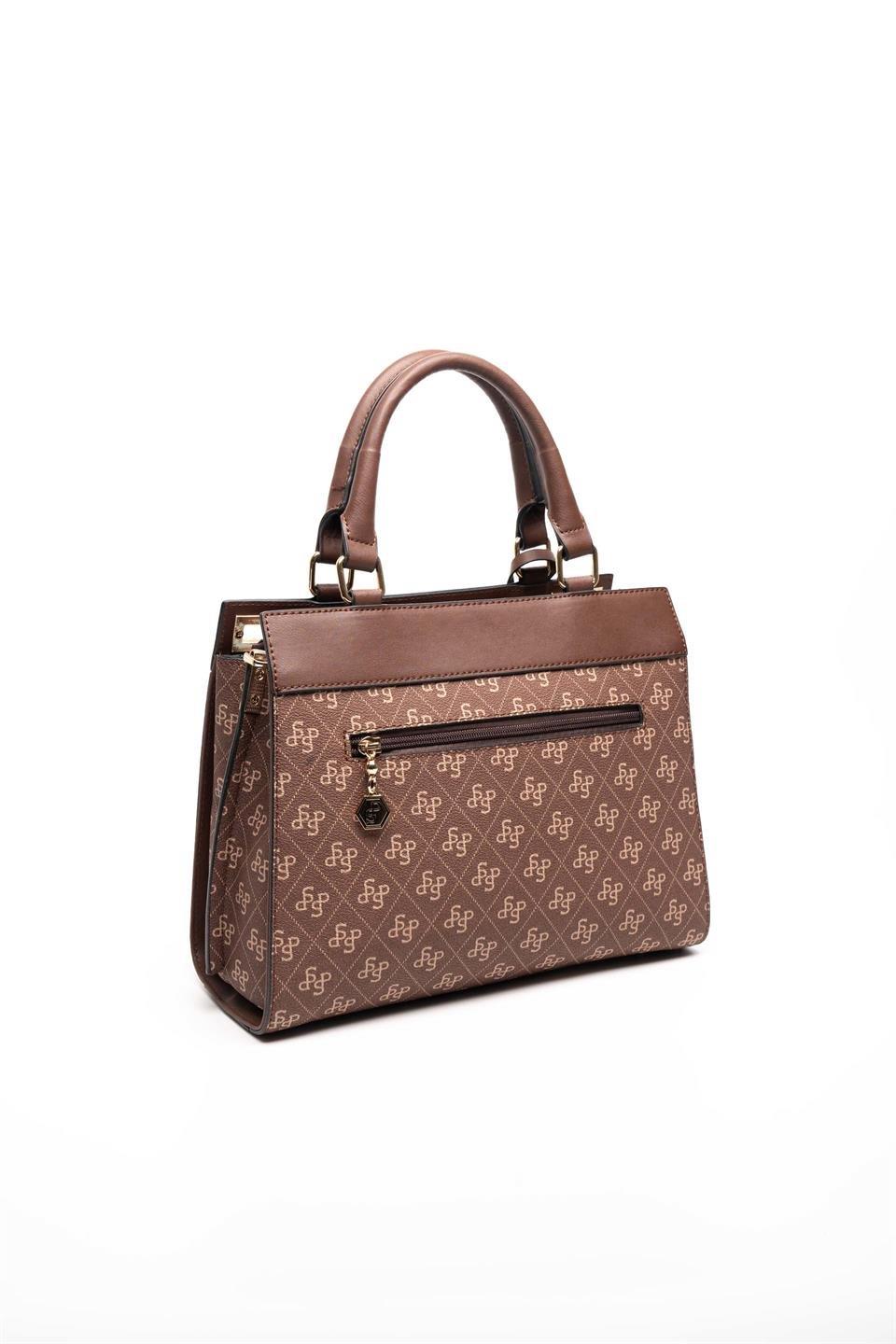 Silver Polo SP1174 Kadın El Çantası Monogram Kahve-Kahve