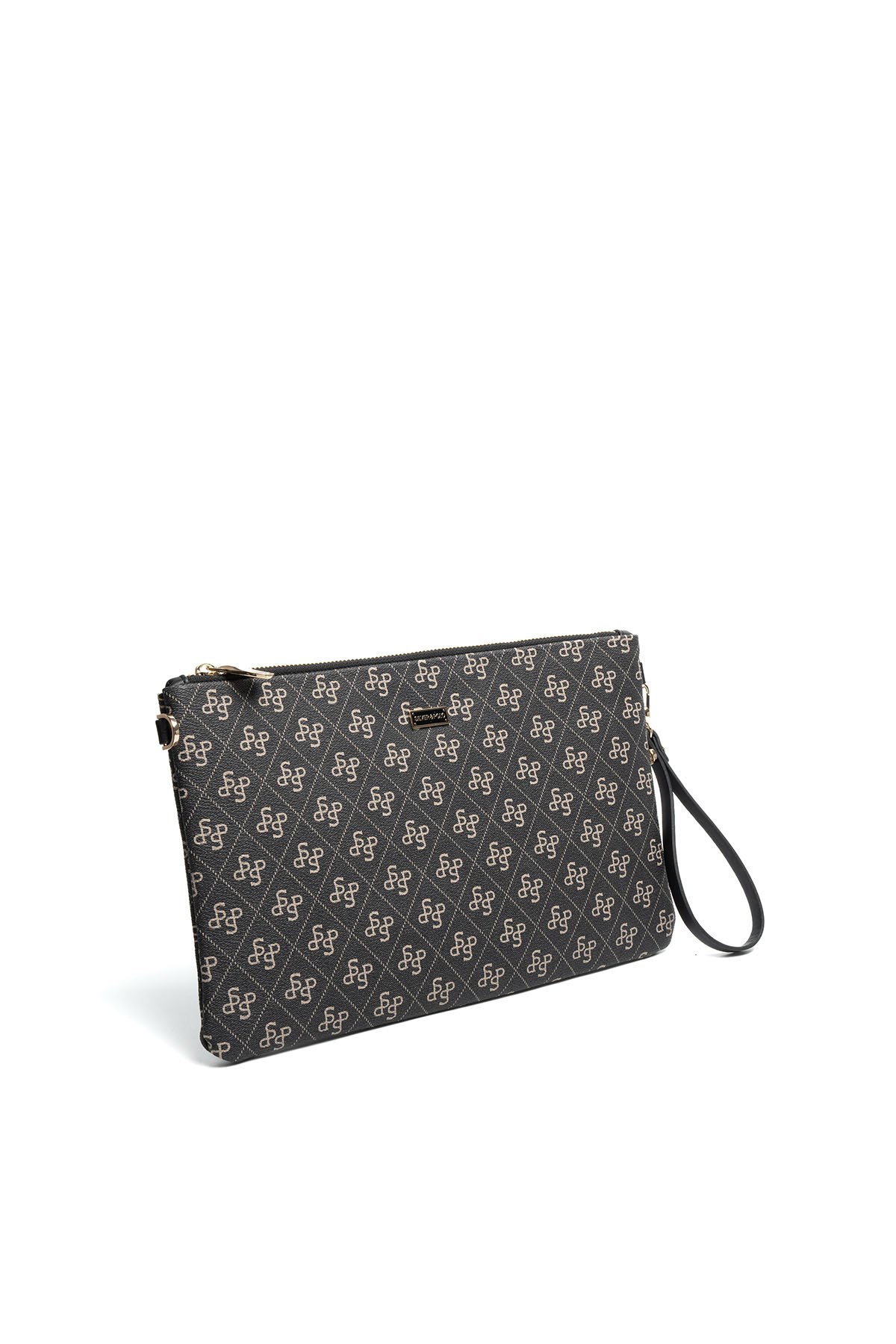 Silver Polo Füme - Siyah Monogram Kadın Portföy ve Clutch El Çantası SP1034