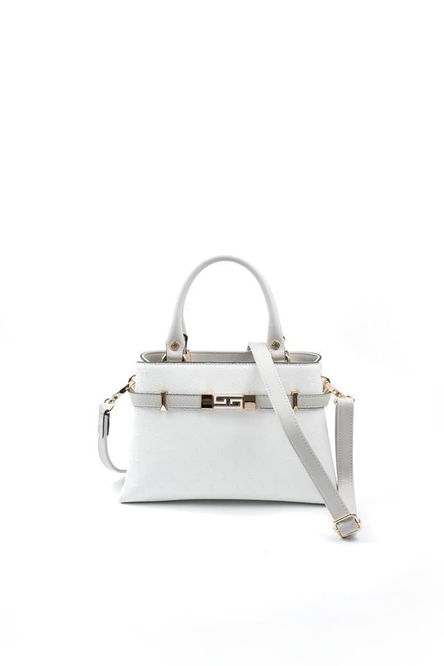 Silver & Polo SP1149 Kadın El Çantası Logolu Beyaz-A.Gri