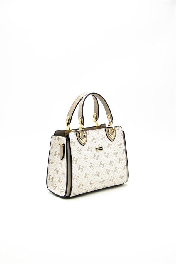 Silver Polo SP1133 Kadın El Çantası Monogram Bej-Kum