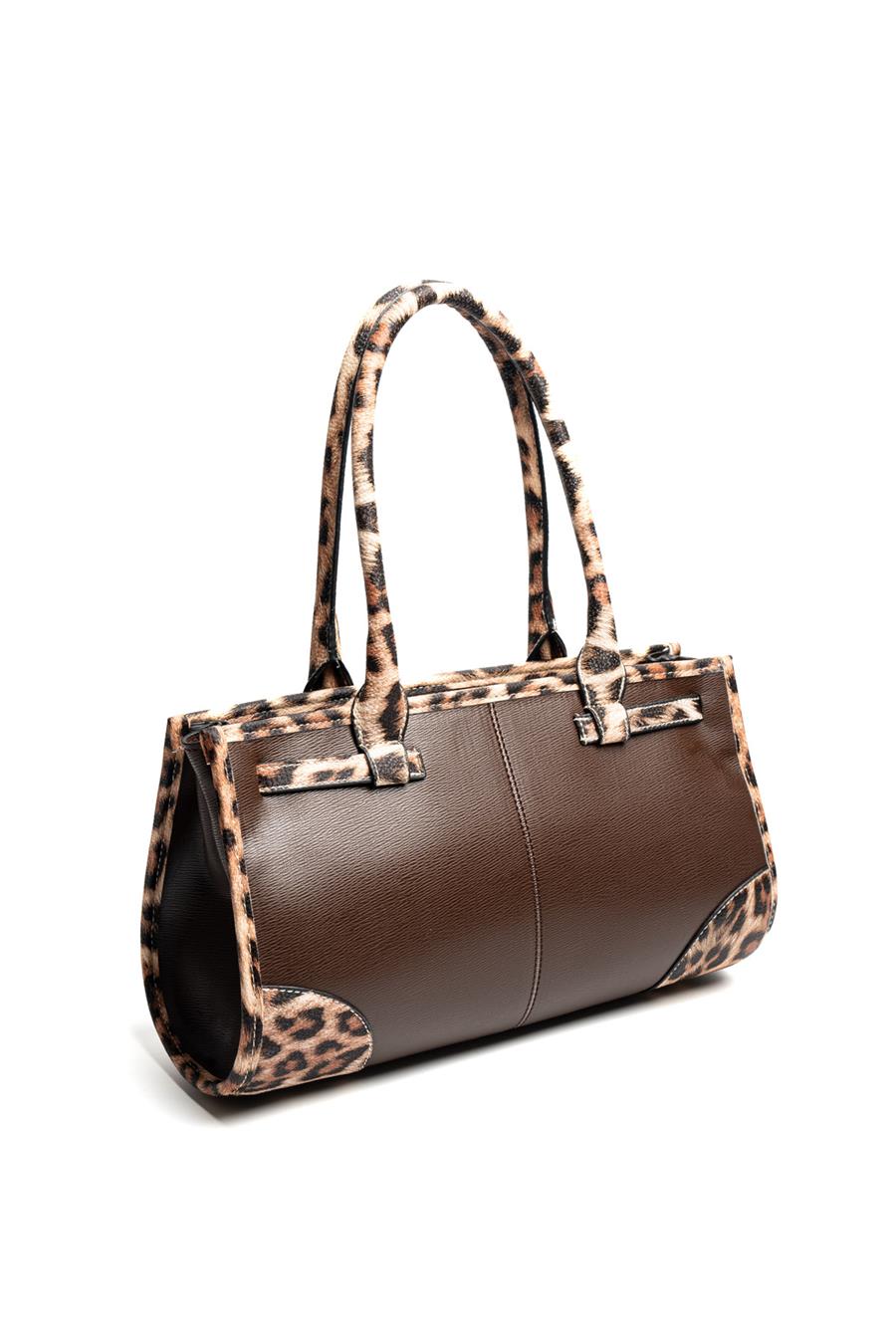 Silver & Polo SP1261 Kadın El Çantası Düz Kahve-Leopar Taba