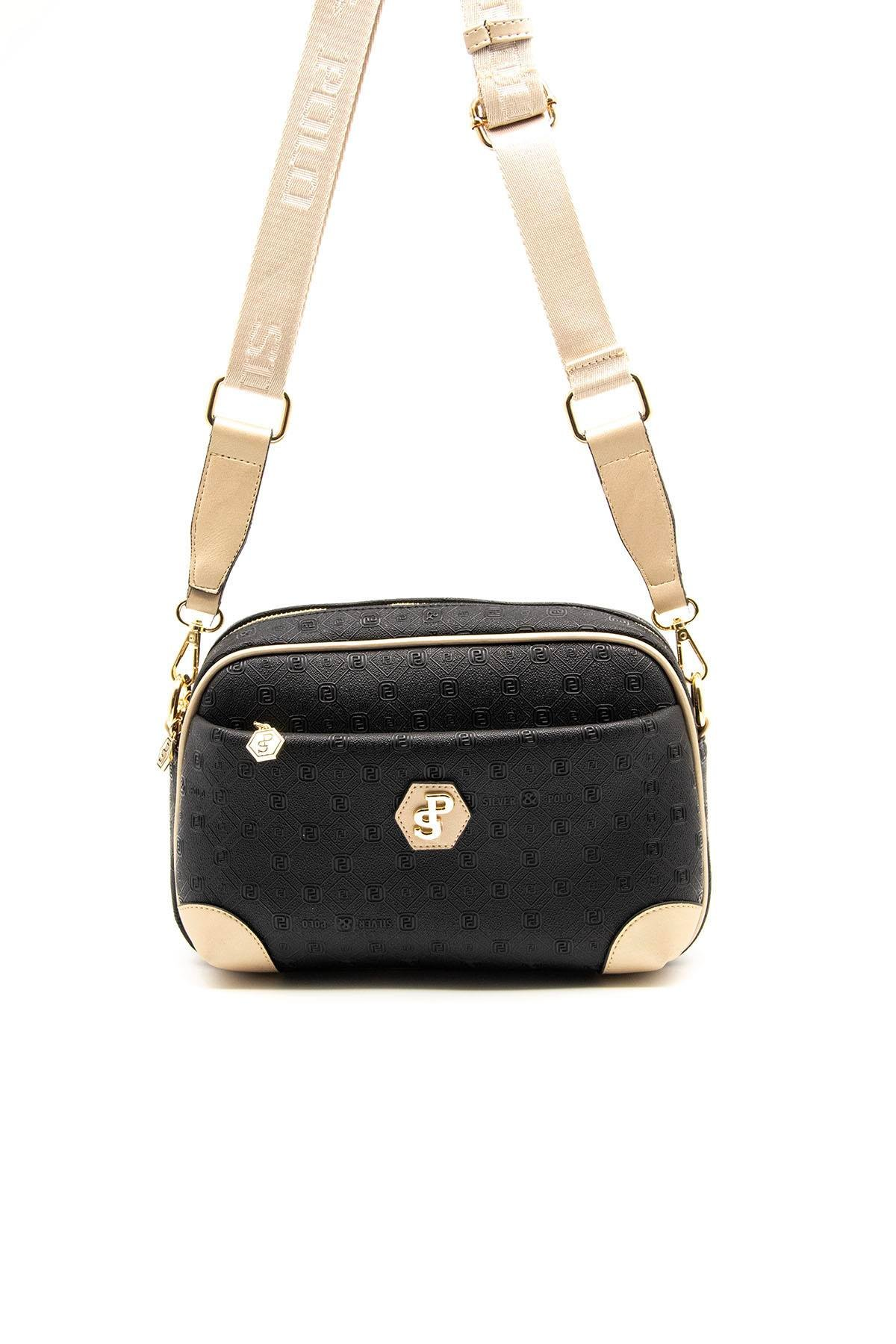 Silver & Polo SP1094 Kadın Çapraz Çanta Logolu Siyah-S.Nut