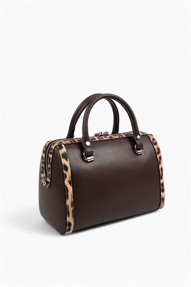 Silver Polo SP1091 Kadın El Çantası Düz Kahve-Leopar Taba