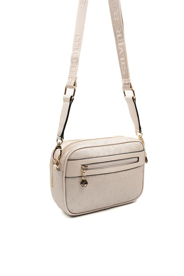 Silver & Polo SP1162 Kadın Çapraz Çanta Logolu Bej-S.Bej