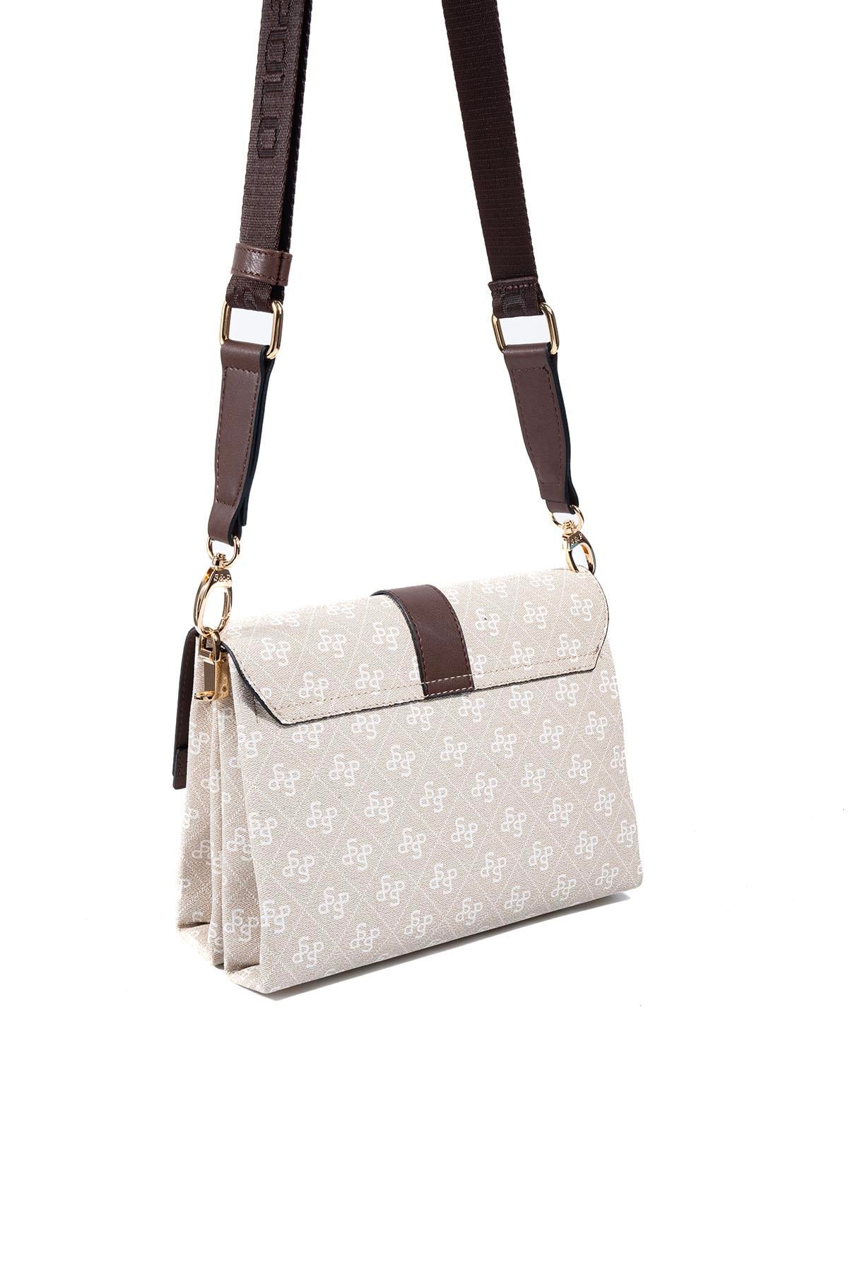 Silver Polo Taş - Kahve Monogram Kadın Çapraz Çanta SP1009
