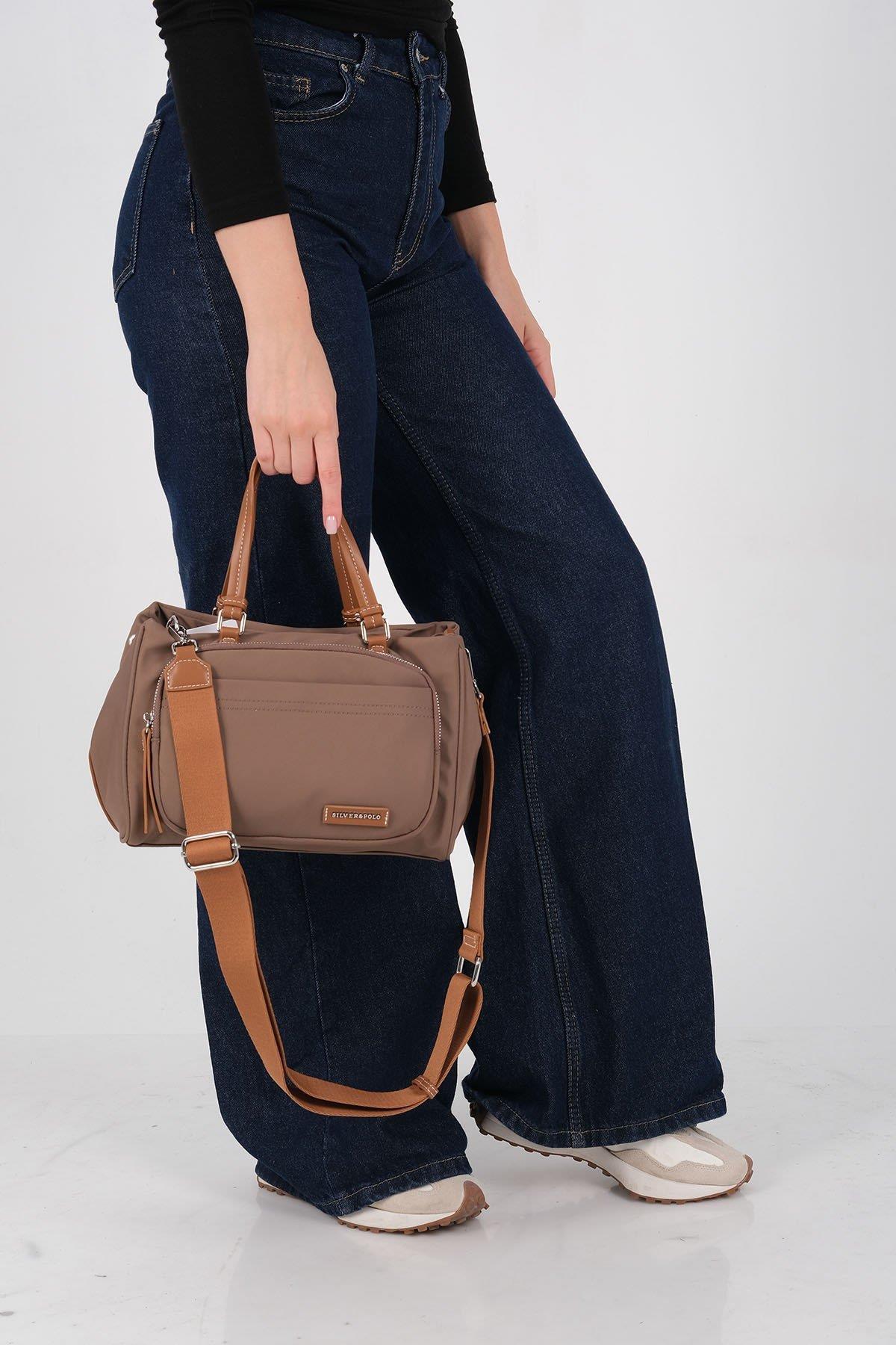 Silver Polo Kahve - Taba Saten Kadın Omuz Çantası SP1227