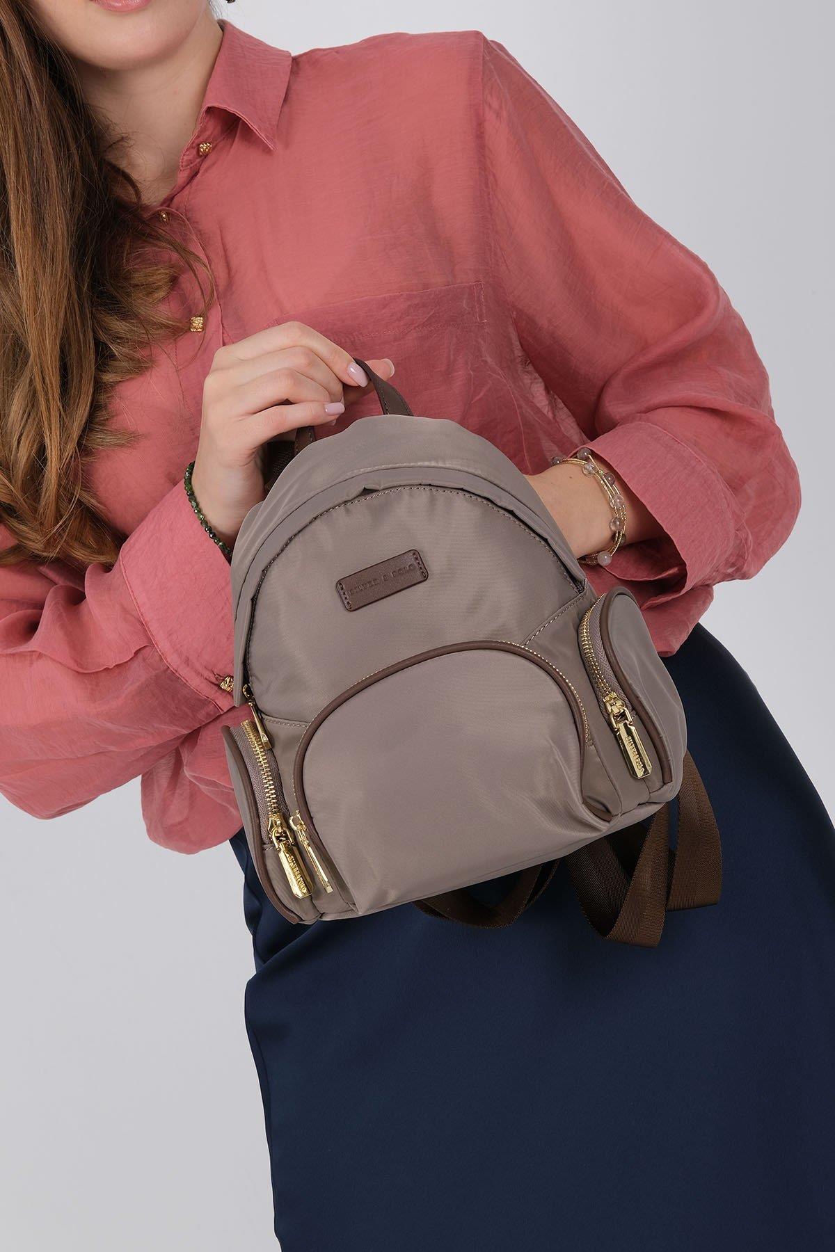 Silver Polo Kum - Kahve Saten Kadın Sırt Çantası SP1208