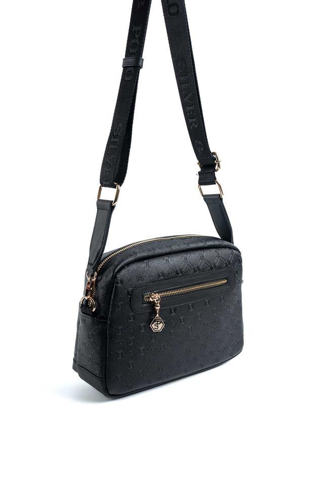 Silver & Polo SP1201 Kadın Çapraz Çanta Logolu Siyah-Siyah