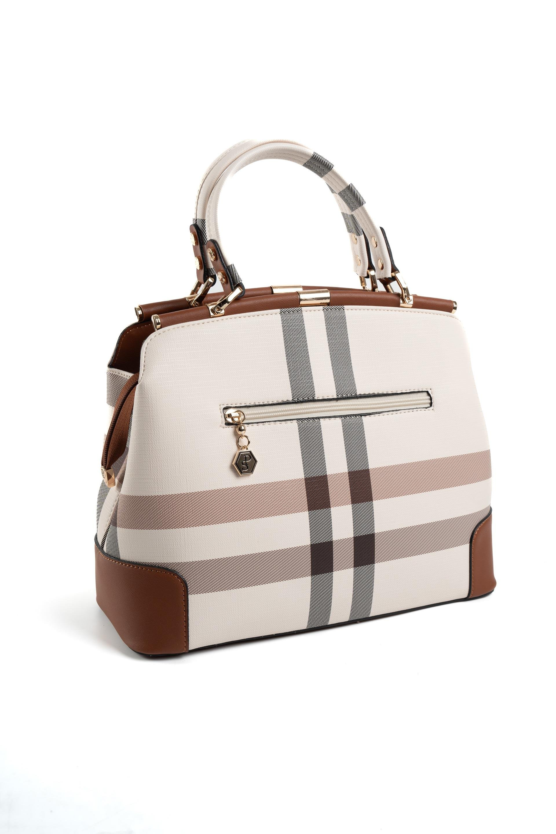 Silver & Polo SP706 Kadın El Çantası Ekose Krem-Taba