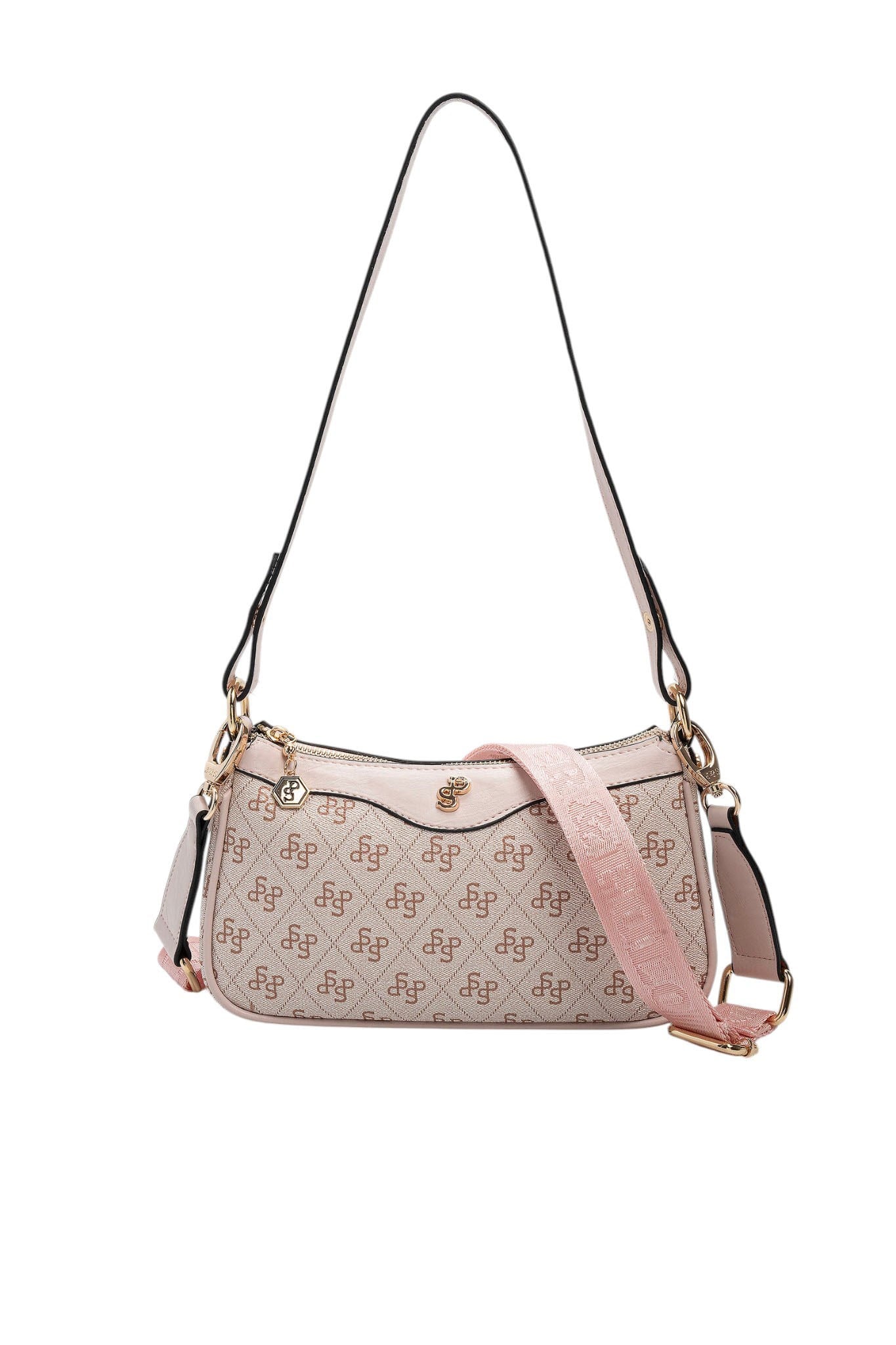 Silver Polo Pembe - Pudra Monogram Kadın Çapraz Çanta SP1274