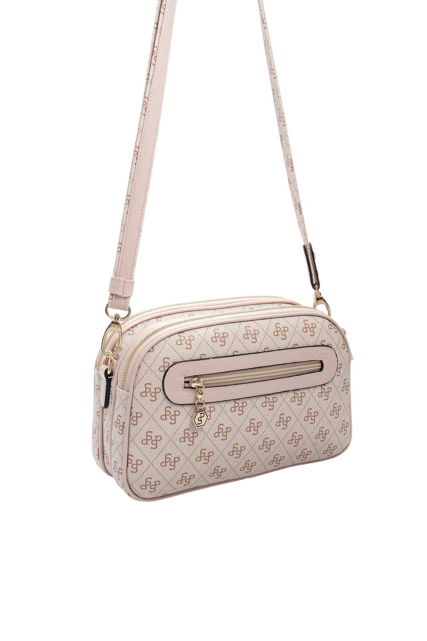 Silver & Polo SP745 Kadın Çapraz Çanta Monogram Pembe-Pudra