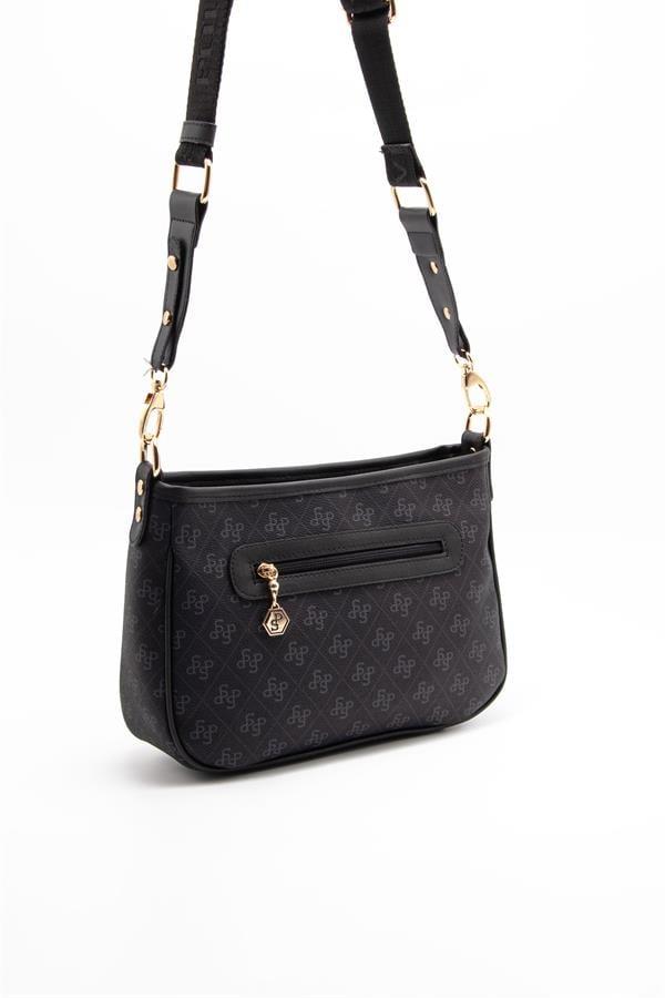 Silver & Polo SP1160 Kadın Çapraz Çanta Monogram Siyah