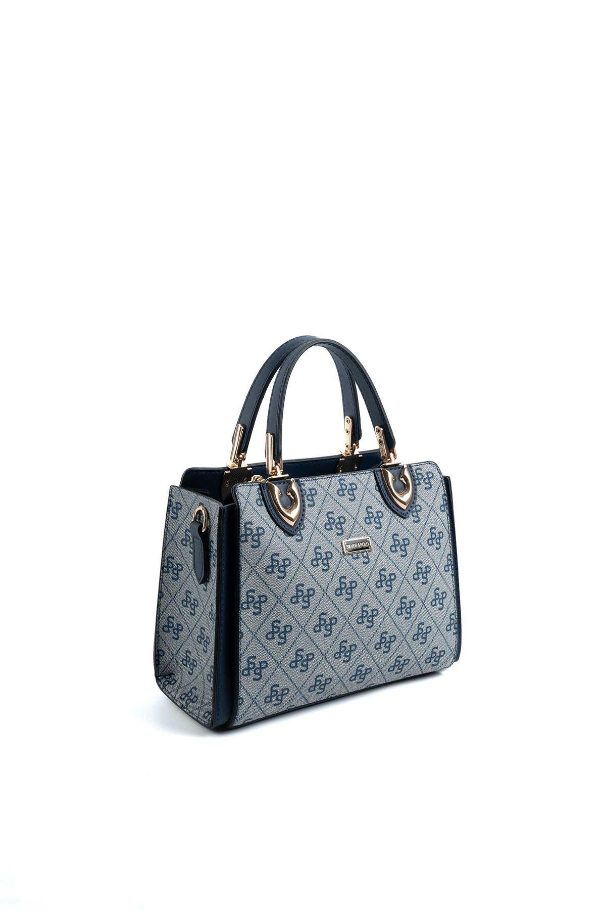 Silver & Polo SP1133 Kadın El Çantası Monogram Gri-Lacivert
