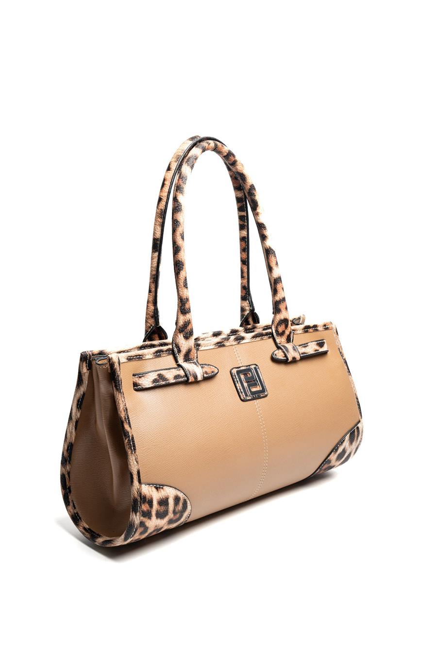 Silver Polo SP1261 Kadın El Çantası Düz Vizon-Leopar Taba