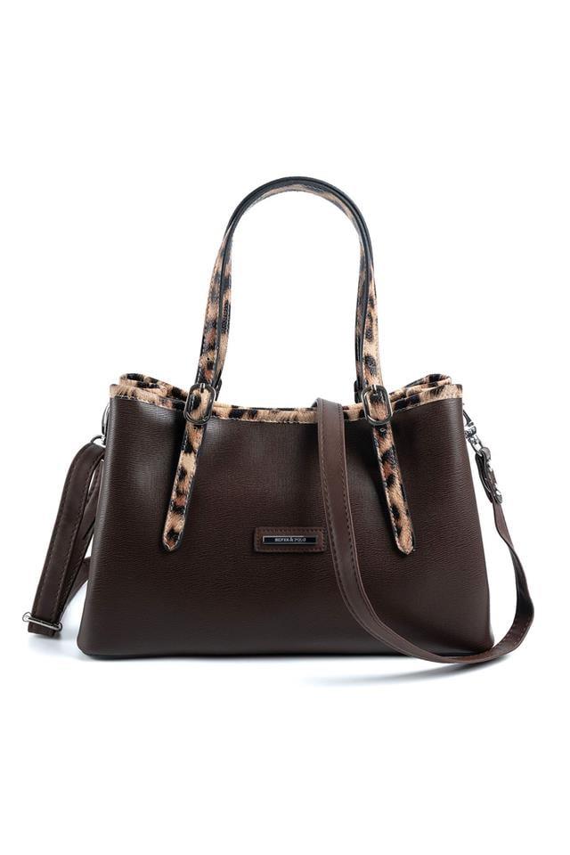 Silver Polo SP1252 Kadın El Çantası Düz Kahve-Leopar Taba