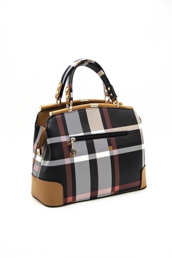 Silver & Polo SP706 Kadın El Çantası Ekose Siyah-A.Taba