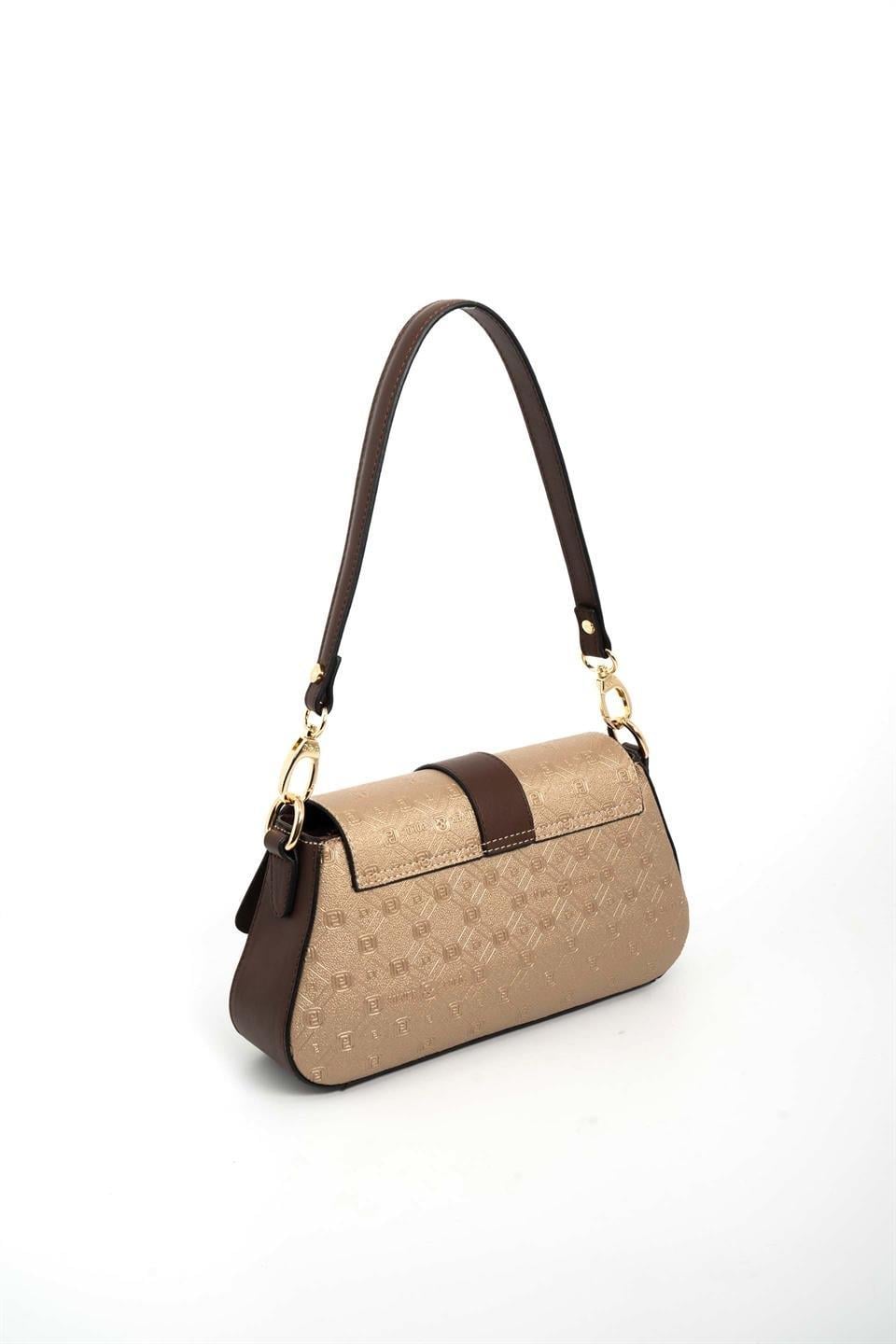 Silver Polo SP1177 Kadın Omuz Çantası Logolu Bronz-Kahve