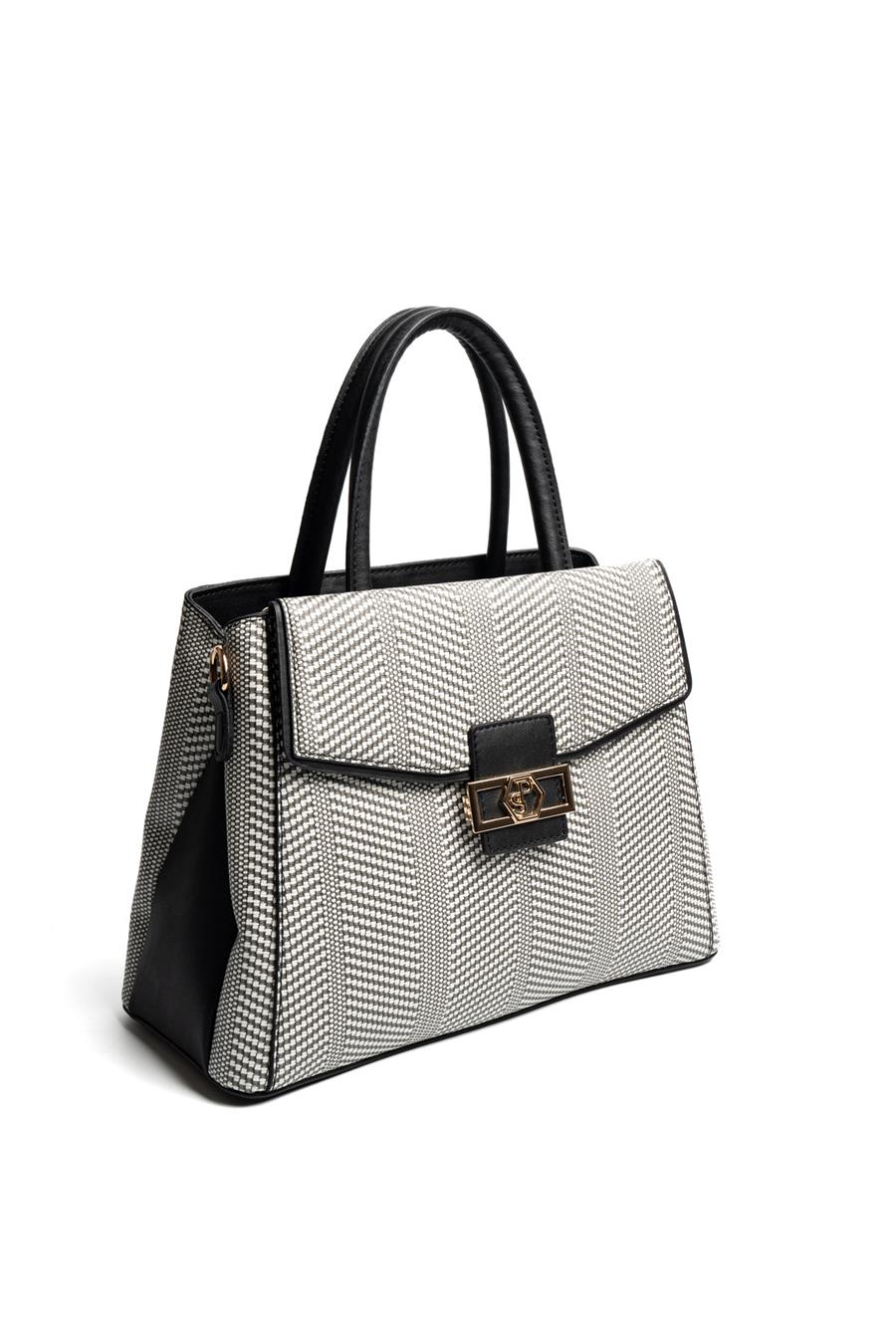 Silver & Polo SP1264 Kadın El Çantası Hasır Siyah Beyaz-Siyah