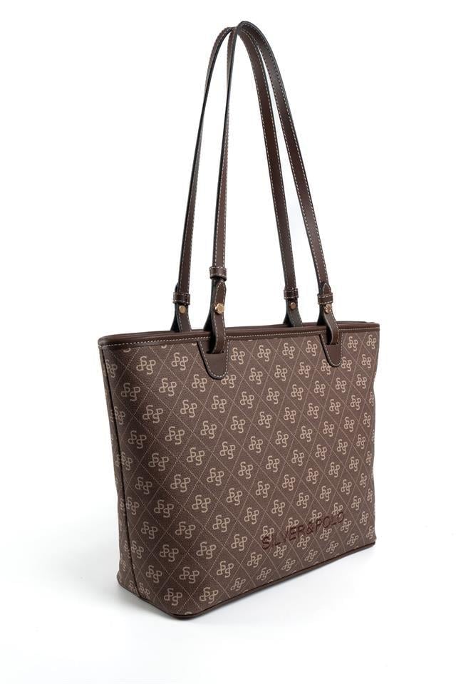 Silver Polo SP1204 Kadın Omuz Çantası Monogram Kahve-Kahve
