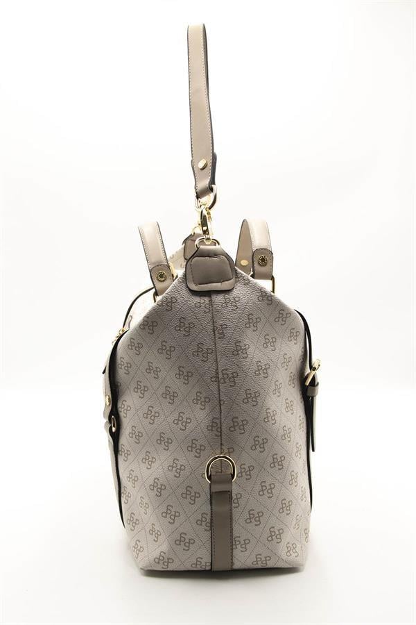 Silver & Polo SP1064 Kadın Seyahat Çantası Monogram Bej-Kum