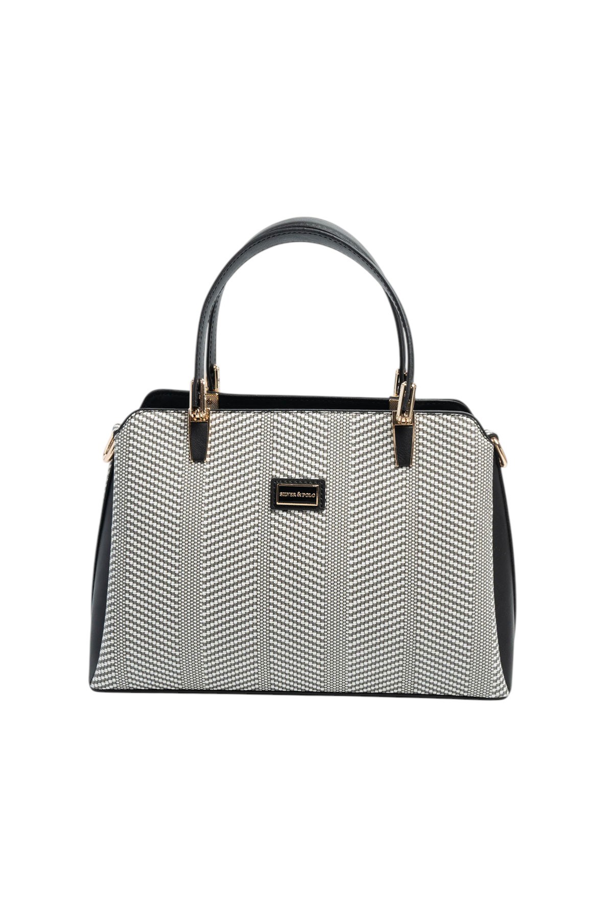 Silver & Polo SP9721 Kadın El Çantası Hasır Siyah Beyaz-Siyah