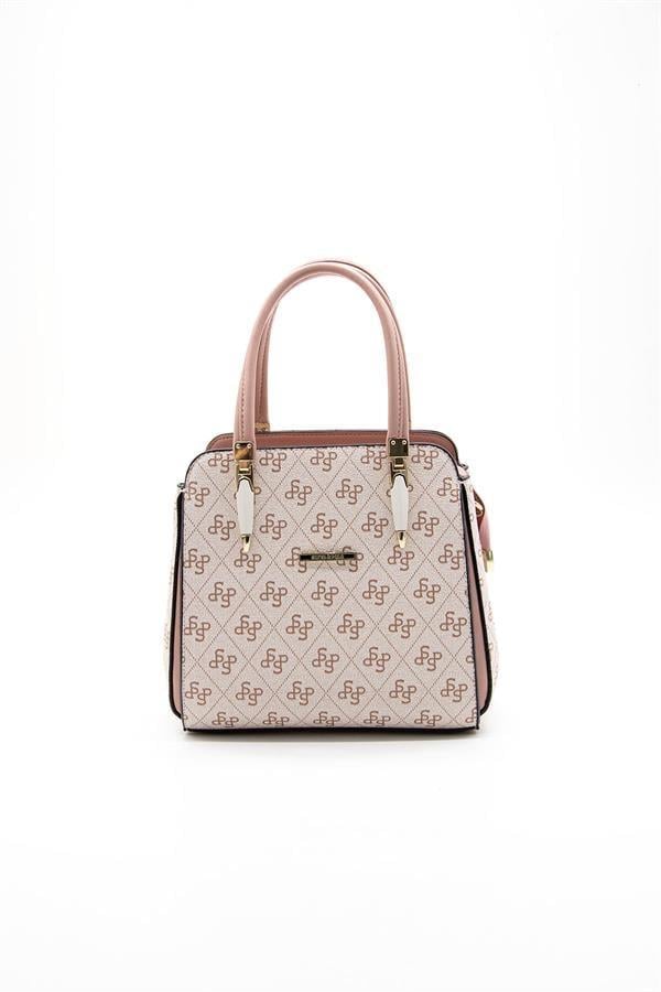 Silver Polo Pembe - Somon Monogram Kadın El Çantası SP1136