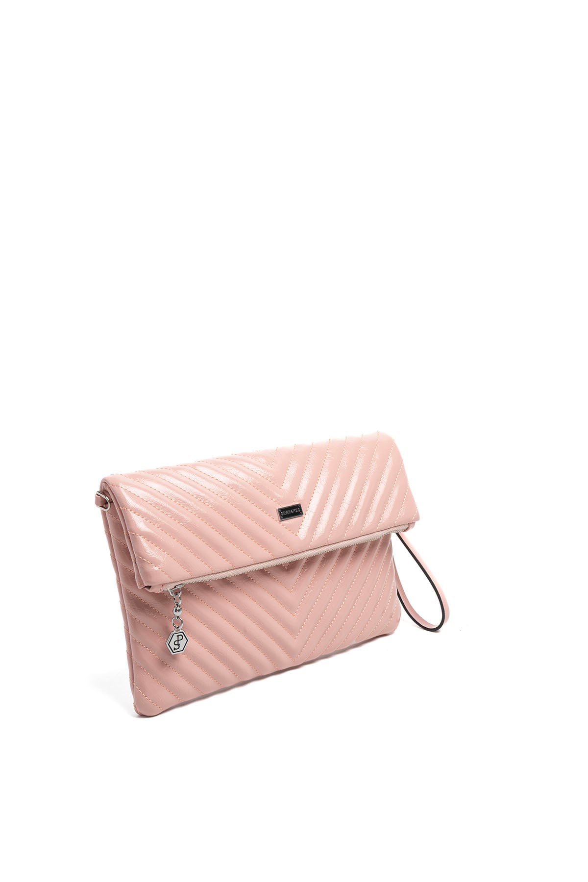 Silver Polo Pudra - Pudra Kapitone V Kadın Portföy ve Clutch El Çantası SP1134