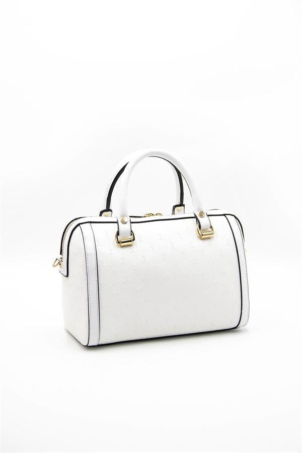 Silver & Polo SP1091 Kadın El Çantası Logolu Beyaz-Beyaz