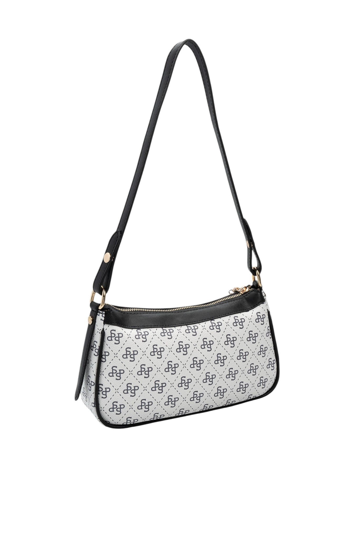 Silver Polo Beyaz - Siyah Monogram Kadın Çapraz Çanta SP1274