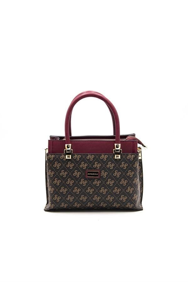 Silver Polo Kahve Sarı - Bordo Monogram Kadın El Çantası SP826