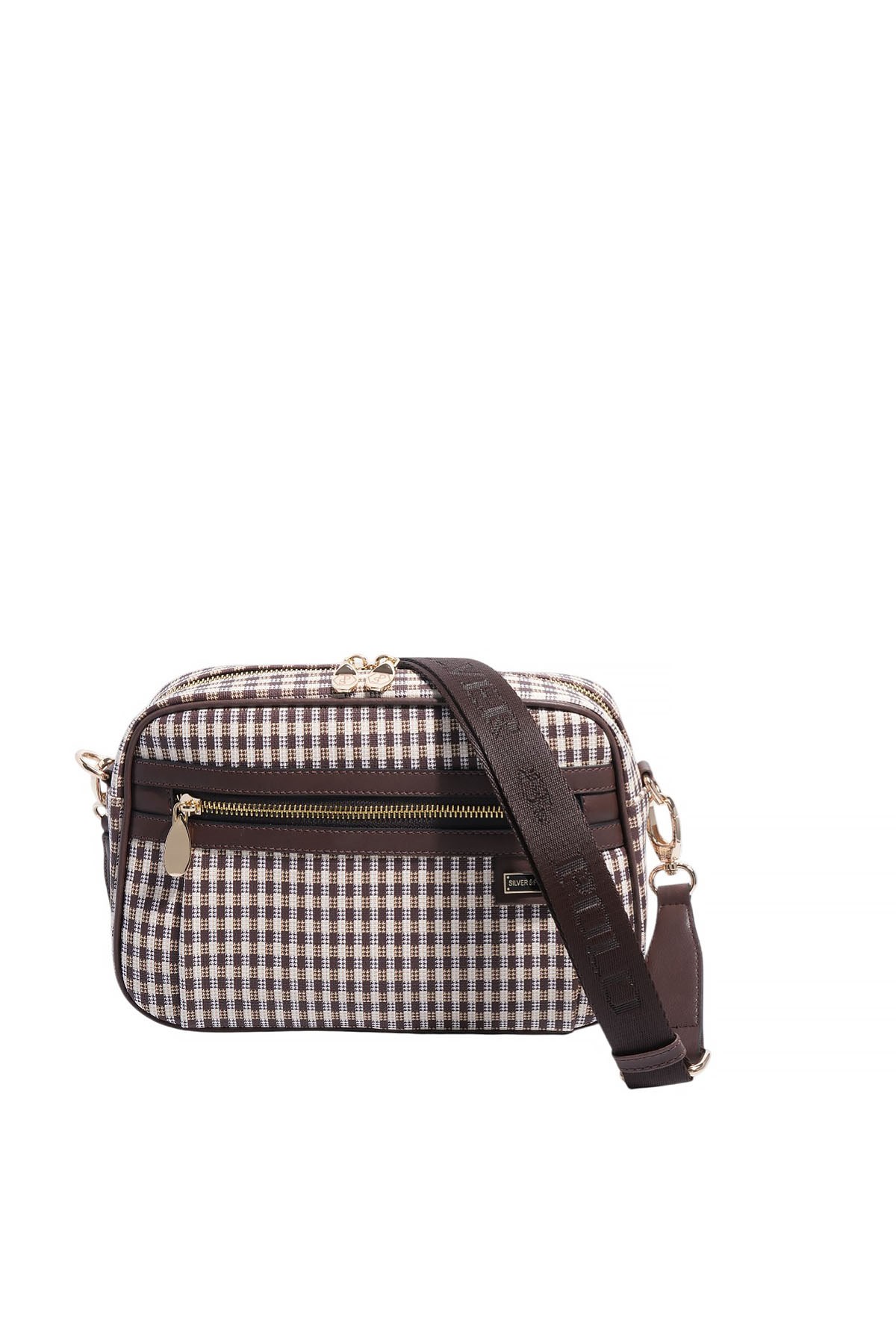 Silver Polo Kahve Sarı - Kahve Ekose Line Kare Kadın Çapraz Çanta SP1280