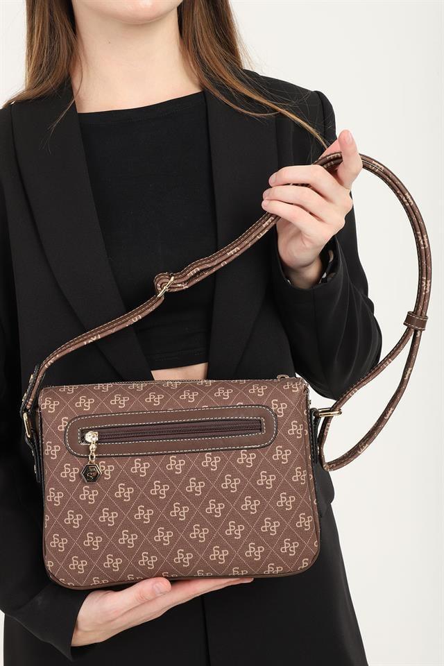 Silver Polo SP784 Kadın Çapraz Çanta Monogram Kahve-Kahve