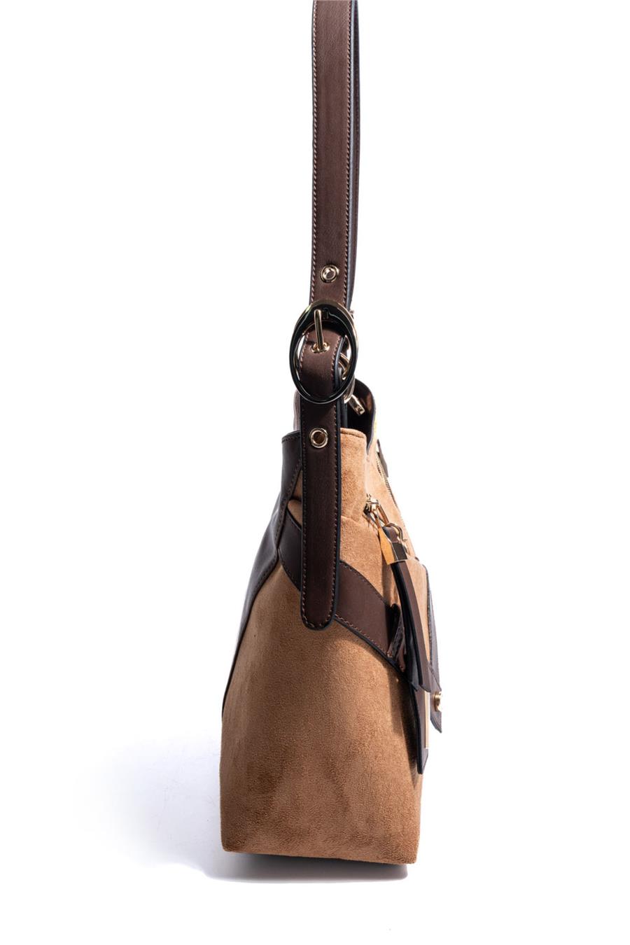 Silver & Polo SP1268 Kadın Omuz Çantası Süet Taba-Kahve
