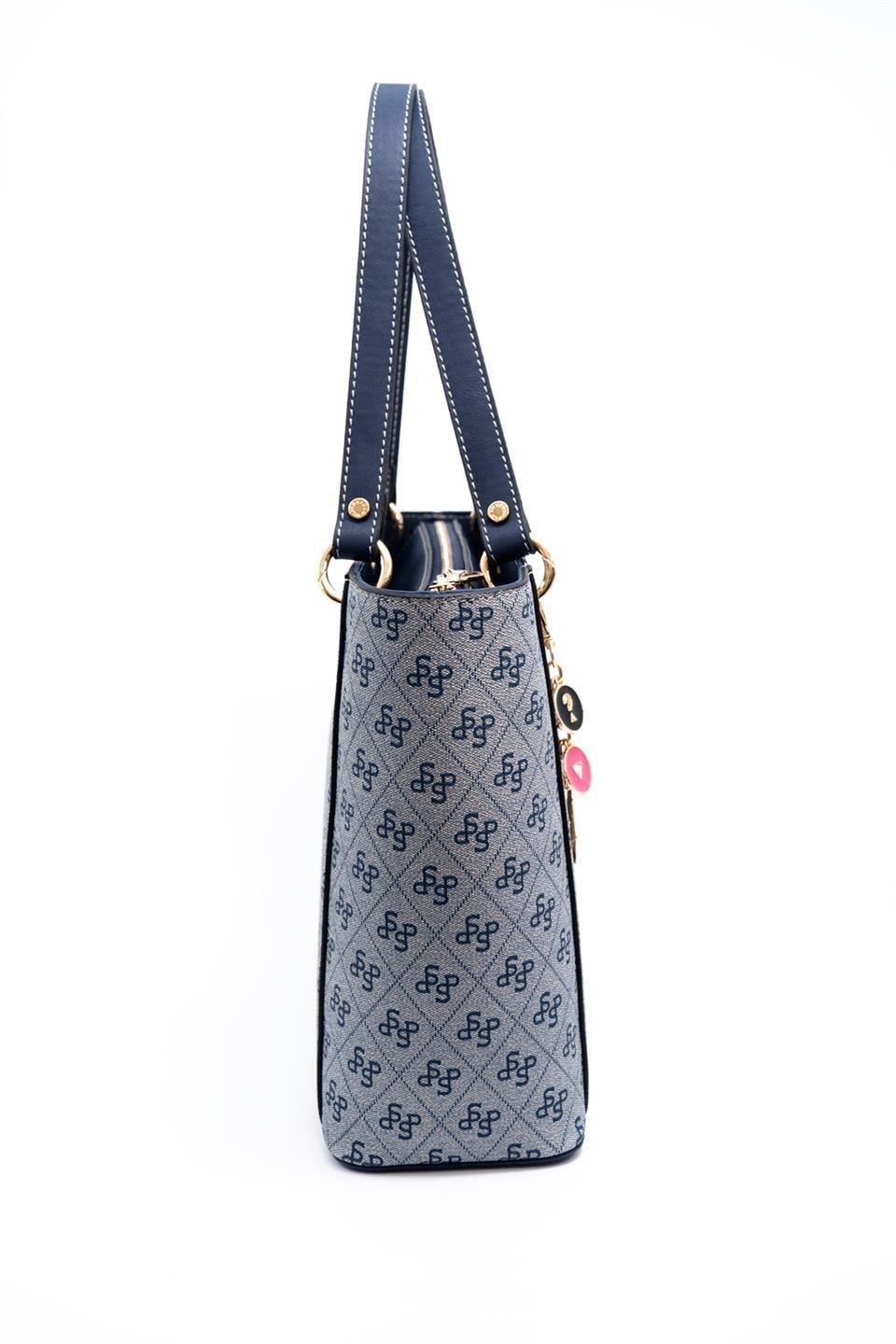 Silver & Polo SP1176 Kadın Omuz Çantası Şeritli Monogram Gri-Lacivert