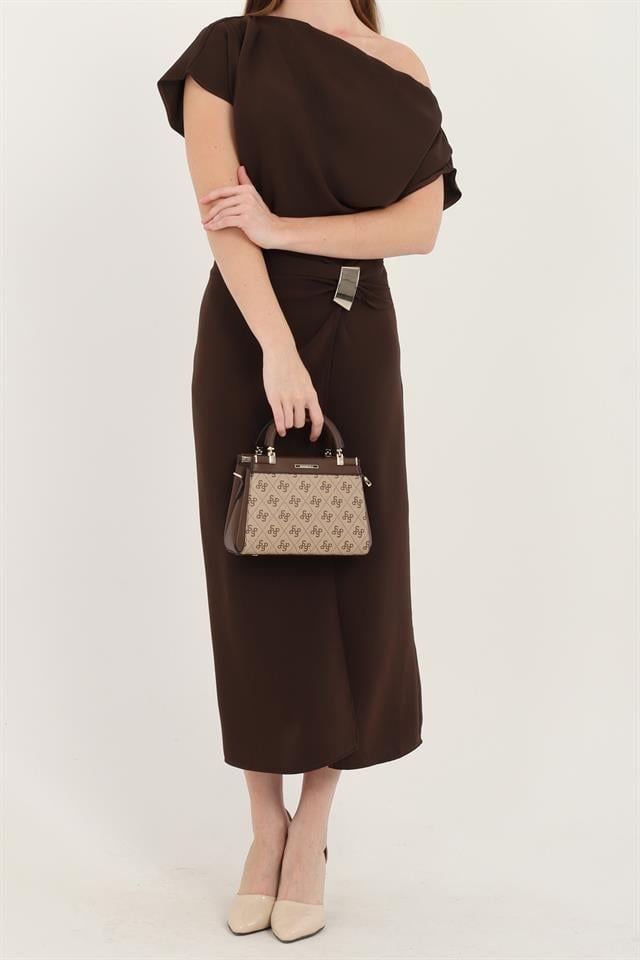 Silver & Polo SP1193 Kadın El Çantası Monogram Koyubej-Kahve