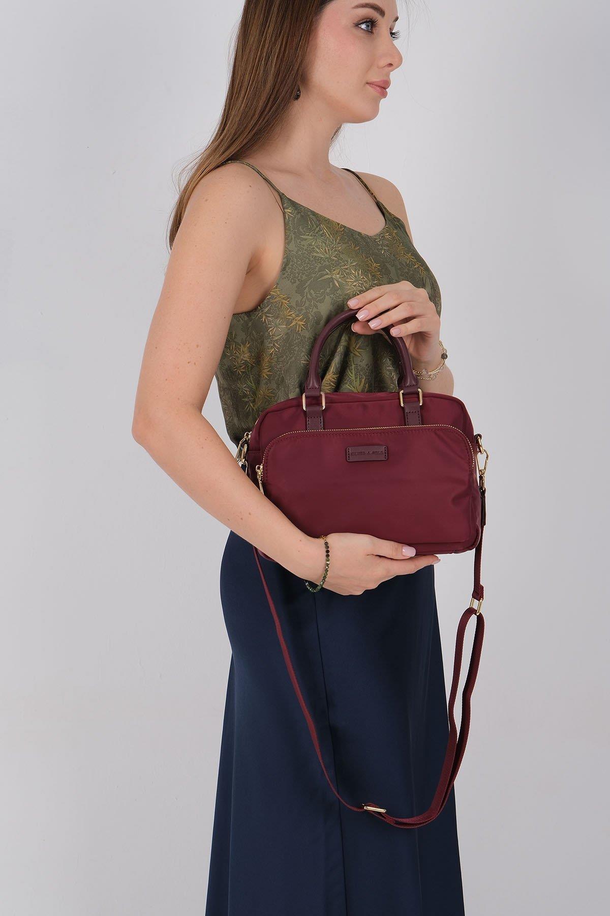Silver Polo Bordo - Bordo Saten Kadın El Çantası SP1217