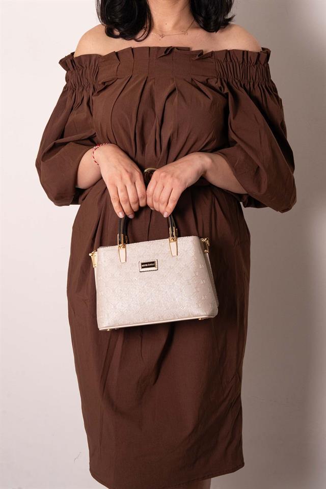 Silver & Polo SP987 Kadın El Çantası Logolu Bej-Bej