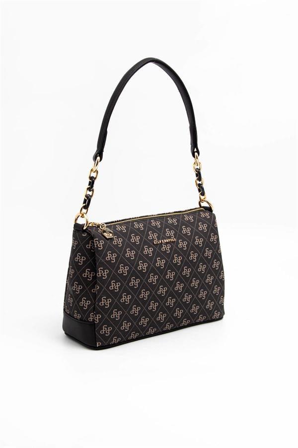 Silver & Polo SP910 Kadın Çapraz Çanta Monogram Füme-Siyah